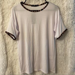 Nasty Gal White Tee Cheetah Trim